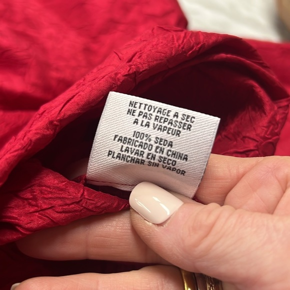 Eileen Fisher Woman Red Crinkle Silk Mandarin Collar Button Down Shirt Jacket 3X - Picture 12 of 12